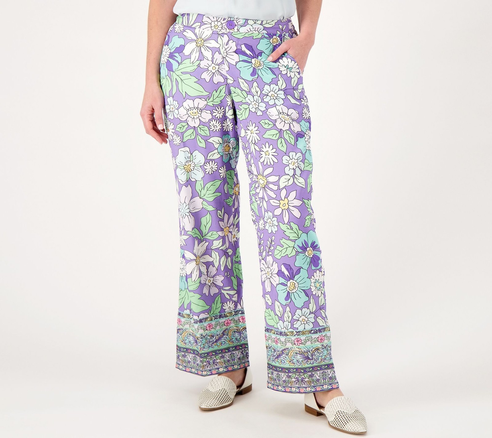 Tolani Women's Plus Sz Pants 1X Printed Pant with Elastic Multi-colored A294163