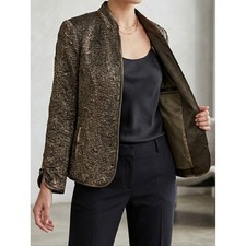 Victor Costa Metallic Bronze Floral Matelasse Zip Front Evening Jacket 10