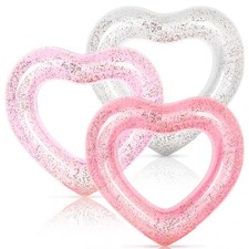 Whaline 3PCS Inflatable Heart Pool Floats with Glitter - Rose Gold Pink White