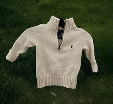 Polo Ralph Lauren Sweater 3T Mock Neck Long Sleeve 1/4 Zip Ivory Off White EUC