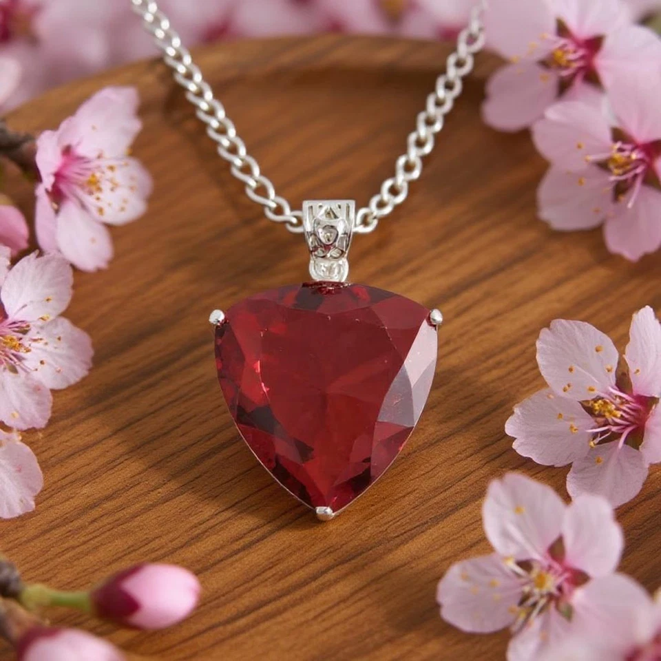 Colgante de plata de ley 925 rubí rojo natural de 50 quilates con un billón de piedras preciosas certificadas Foto 2 de 4