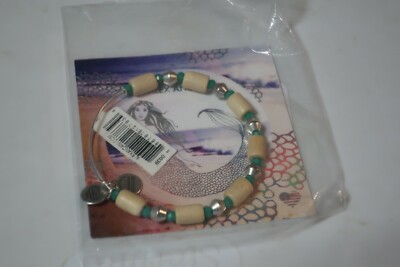 Alex and Ani Palm Tropical Bracelet Charm Logo Expandable Wire Silver Green 
