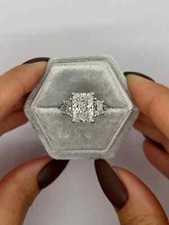 2.00 Ct Radiant Cut Moissanite Three-Stone Engagement Ring 14k White Gold Plated