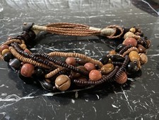 Belt Wooden Beads 9 Strands Leather Ties Boho Chic Cottage Core Approx Sz 34