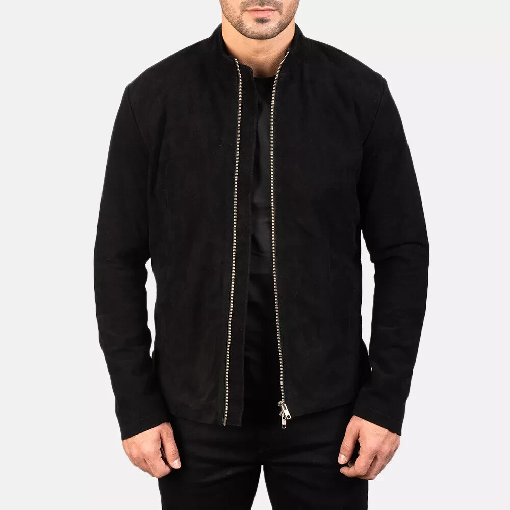 Black Suede Bomber Jacket for Men Pure Leather NWT Stylish & Casual