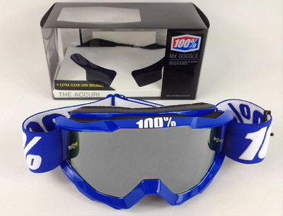 100% PERCENT ACCURI MX MOTOCROSS GOGGLES REFLEX BLUE with SILVER MIRROR LENS bmx