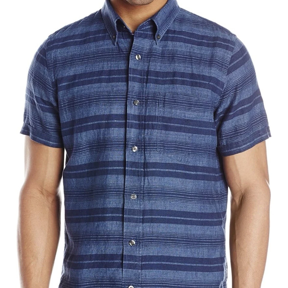 Jack Spade Shirt XXL Mens Hatton Trim Fit Button Short Sleeve Blue Stripe Linen - Image 2 of 4