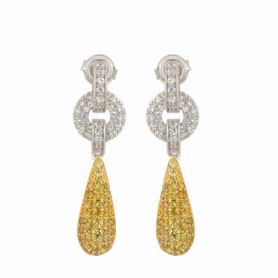 Suzy Levian Sterling Silver Yellow Sapphire & Diamond Accent Tear Drop Earrings