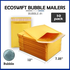 10 #1 7.25x12 "EcoSwift" Brand Kraft Bubble Mailers Padded Envelope 7.25" x 12"