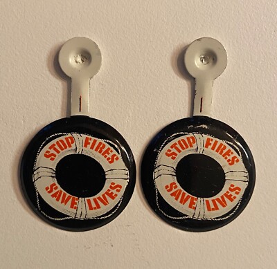 2 Stop Fires Save Lives Life Preserver Clip on Lapel Pins Fire Prevention Boat