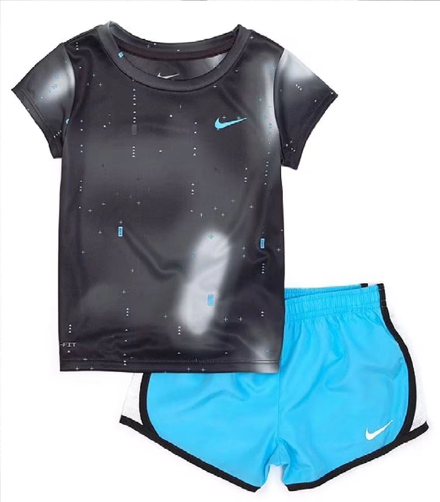 Nike Girls Size 6 Summer Dri-fit Lined Shorts & Top Blue Black Adorable NEW