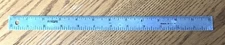 Vtg FAIRGATE 12" Aluminum Metal Ruler USA, seamstress owned [1 inch wide, 1 hole
