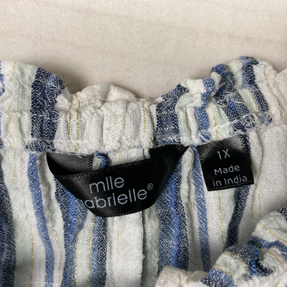 Mlle Gabrielle Топ женщин 1 X белая полоса блузка туника коротким рукавом галстук шеи - Изображение 4 из 4