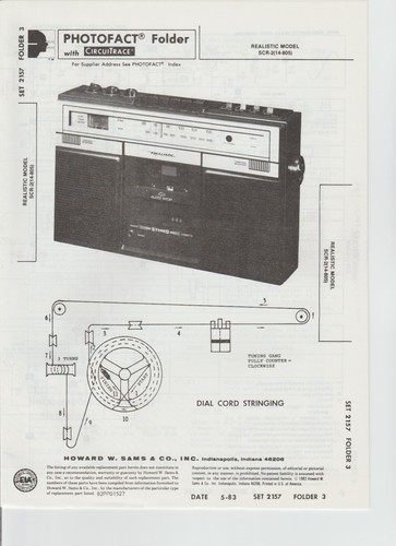 Realistic SCR-2 (14-805) AM/FM Cassette Radio Photofact, SAMS Service Manual