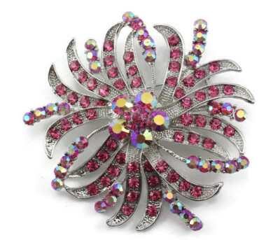 Pink Fancy Austrian Rhinestone Crystal Floral Bridal Wedding Brooch Pin PN 3076