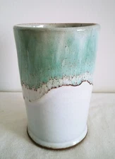Studio Pottery Signed Pamela Owens Jugtown Ware Green Drip Glaze Vase 5.25" tall