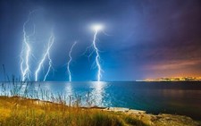 Landscape nature lightning coast storm sea clouds city Custom Gaming Mat Desk