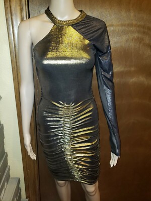 bebe gold foil dress High Slit Sequin Midi Dress main image 0