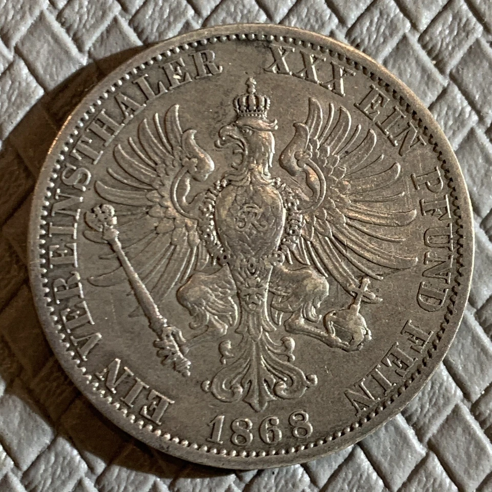 Prussia 1 Thaler 1868 Silver aUnc Coin Germany Taler German State - Image 2 of 2