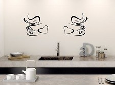 2 COFFEE CUPS Kitchen Wall Art Stickers, Decals ~ Cafe, Restaurant, Home, Bistro