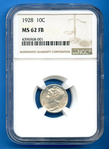 1928 P NGC MS62FB Mercury Dime 10c US Mint Silver Coin 1928-P MS-62 FSB Rare