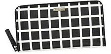 Kate Spade Stacy Laurel Way Printed Check Wallet Plaid Snap Black Cream Saffiano