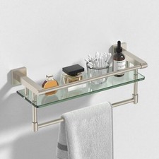 Bathroom Glass Shelf Towel Rack Shelf Glass Organizer Wall-Mounted Bathroom S...