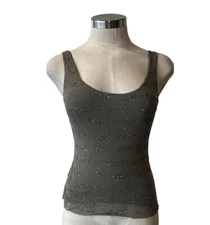 OCCHI NERI Italia Khaki & Lurex Hand-writing Tank Camisole Double Layer SMALL