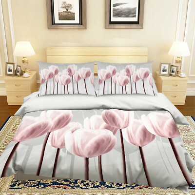 3D Pink Tulip ZHUA1771 Bed Pillowcases Quilt Duvet Cover Set Queen King Zoe
