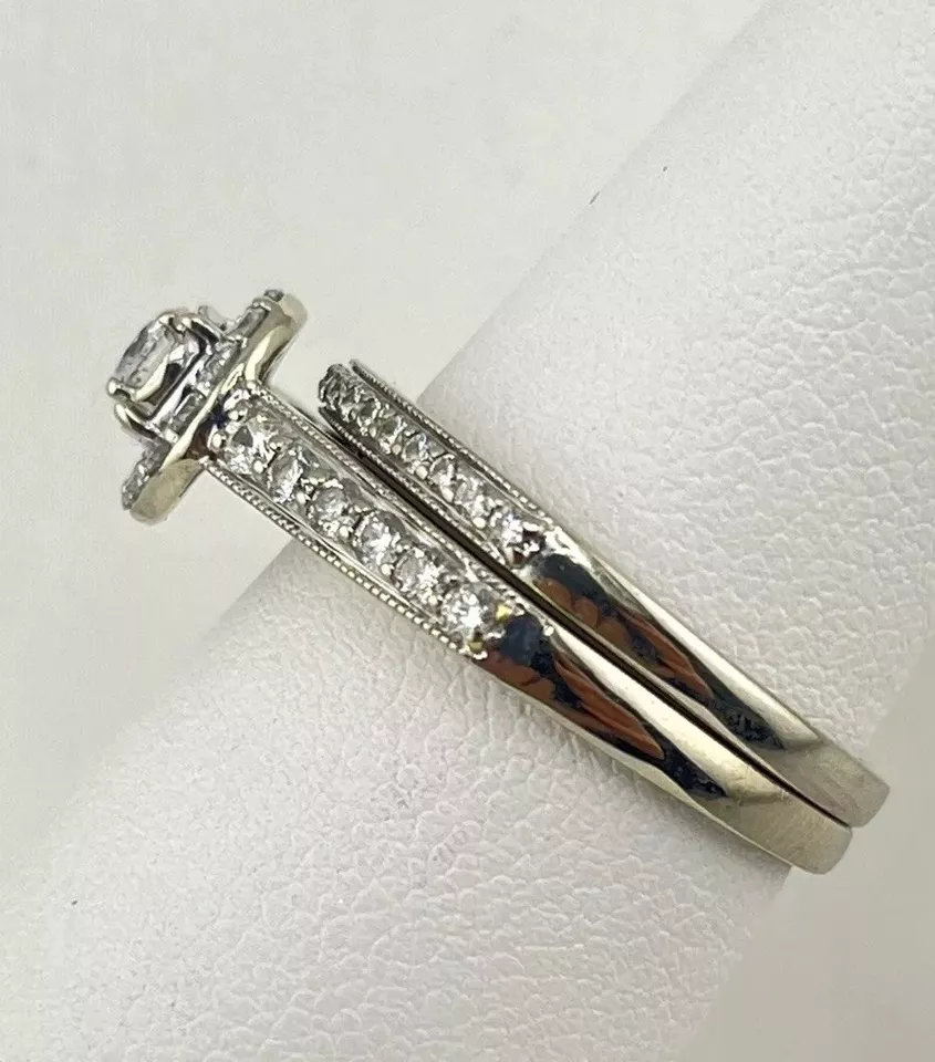 10k 5.28g White Gold Halo 2 Band Wedding Set Size 7 Gorgeous!!! - Image 2 of 4