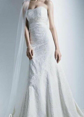 Davids Bridal Oleg Cassini Wedding Dress 4 Ivory Brocade Vintage Look CT282