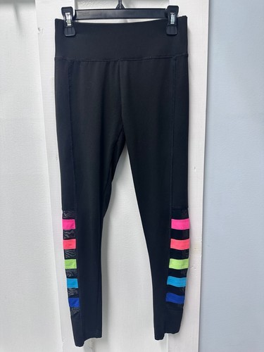 PREOWNED GIRLS JUSTICE BLACK LEGGING W/ RAINBOW ACCENTS ON LEG SIZE 12