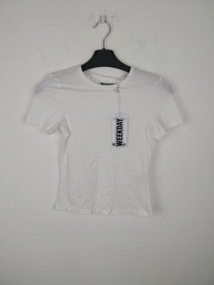 Weekday White Stretch Cotton Crew Neck T-Shirt Size XS Women