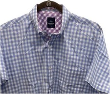 Tailorbyrd Blue Gingham Check Cotton Short Sleeve Button Down Shirt Mens XL