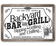 Backyard Bar and Grill Metal Sign Funny Patio BBQ Wall Art Outdoor Decor