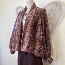 Faux Fur Fuzzy Cardigan Velvet Texture Open Front Brown Boho Flowy Oversized 90s