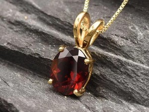 Authentic Oval Cut Simulated Red Garnet Women's Pendant Necklace 14K Yellow Gold Plated