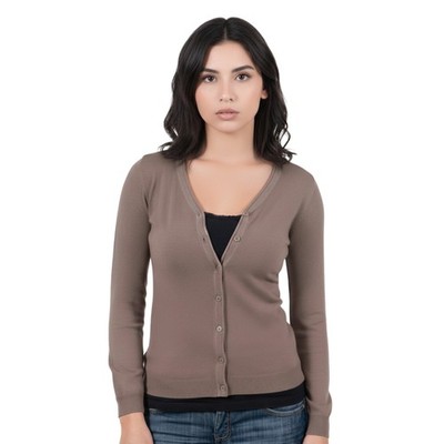 Real Cashmere Brown Cashmere Blend WomensV-neck Cardigan
