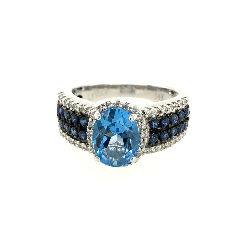 LeVian Ring with 1 5/8 cts Blue Topaz and Tanzanite in 14K White Gold Size 6