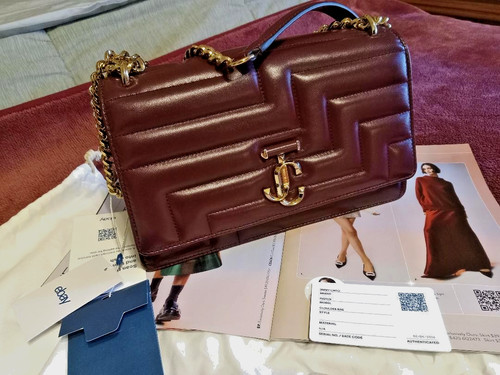 JIMMY CHOO Quilted Nappa Leather Avenue Shoulder Bag -Burgundy, Authenticated