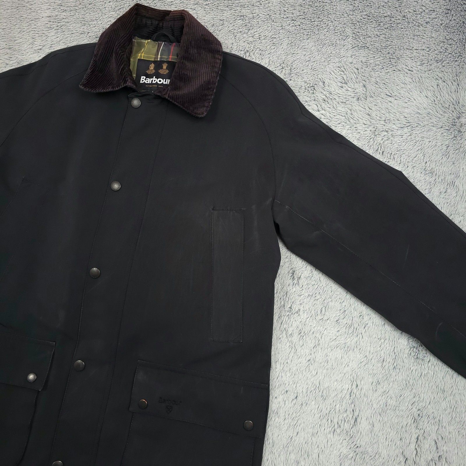 Barbour Waterproof Breathable Full Zip Wax Winter Ashby Jacket Mens Large Black image 4