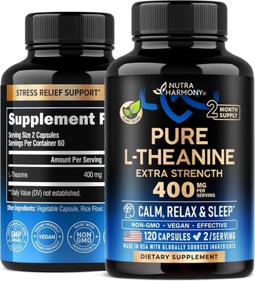 L Theanine 400 mg | L-Theanine Stress Relief | Extra 120 Count (Pack of 1) 