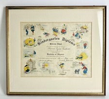 Vtg Nursery Kids Nursery Rhymes Art Kindergarten Diploma Leon Olsen Print 1958