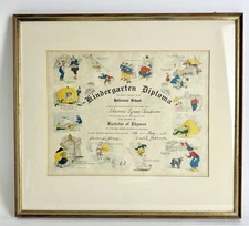 Vtg Nursery Kids Nursery Rhymes Art Kindergarten Diploma Leon Olsen Print 1958