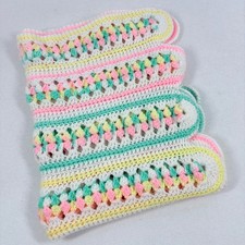 Handmade Crochet Baby Blanket Pastel Pink Yellow Mint Scalloped Granny 27x38