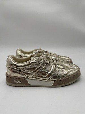 Fendi Match low-top sneakers in metallic gold laminated nappa leathe Size 38