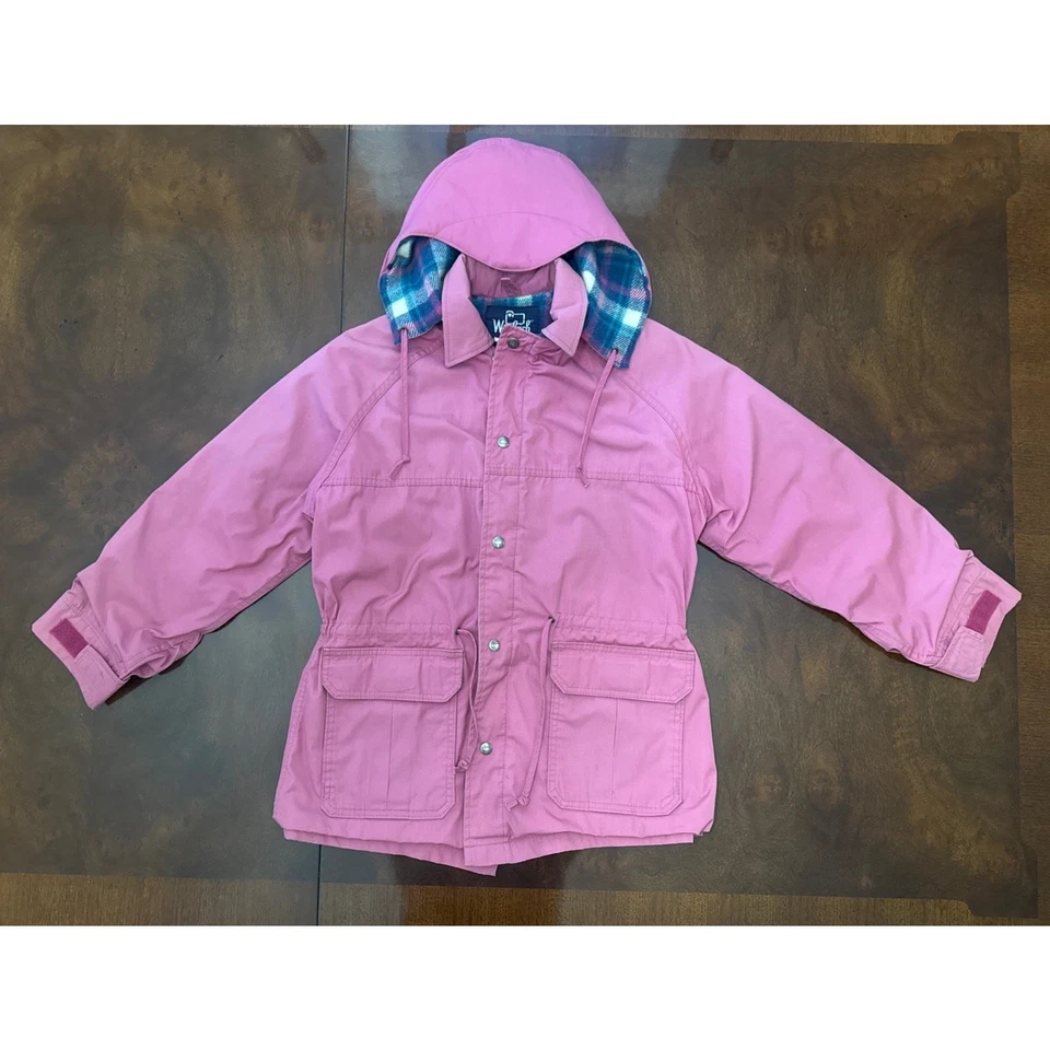 复古粉色连帽外套羊毛 M 码腰格子衬里美国制造 — 第 3/4 张图片