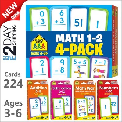 Math Flash Cards Addition Subtraction Numbers 1 to 100 4 pack 1st 2nd Grade Kids