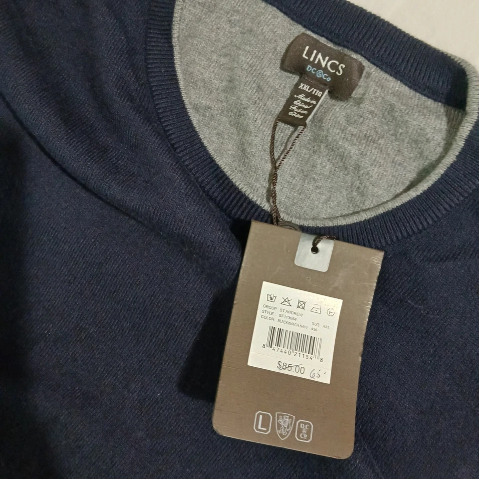 NWT Men’s Lincs XXL Navy Blue Long-Sleeved Crew Neck Cotton Cashmere Sweater - Image 3 of 4