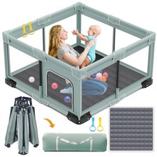 Foldable Playpen for Babies and Toddlers, 50x50 Inches 50x50, Light Green